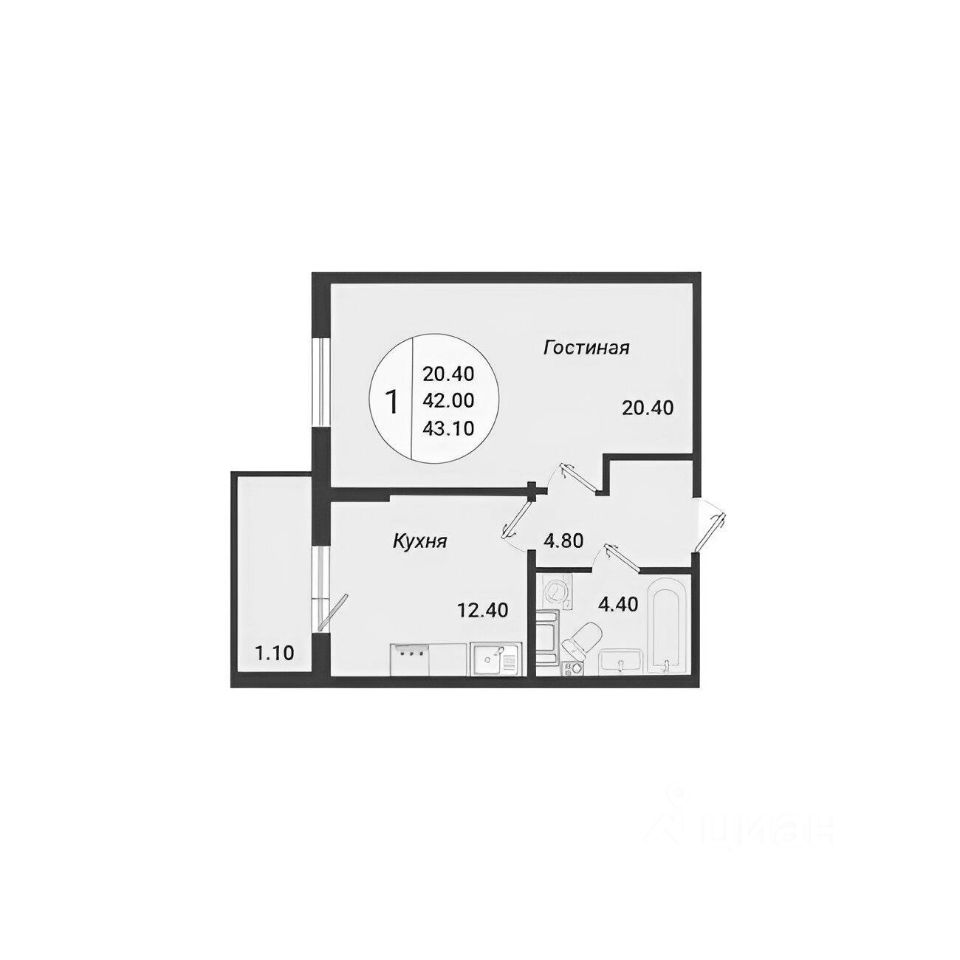 Планировка этой квартиры по данным Циан