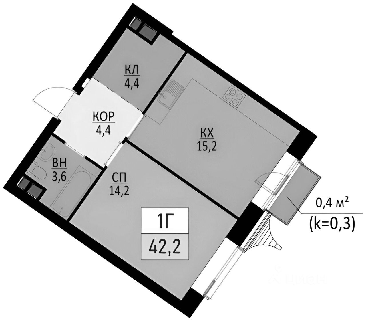 Планировка этой квартиры по данным Циан
