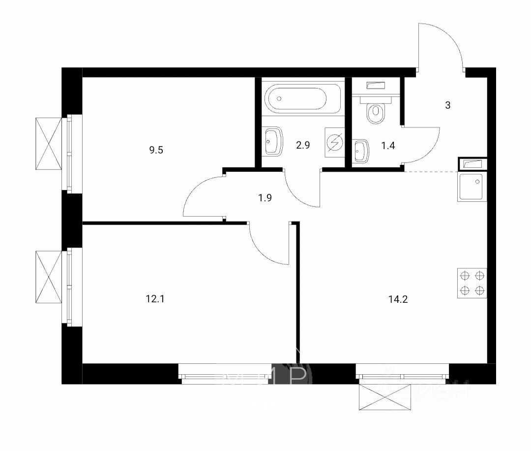 Планировка этой квартиры по данным Циан
