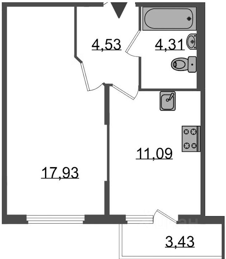 Планировка этой квартиры по данным Циан
