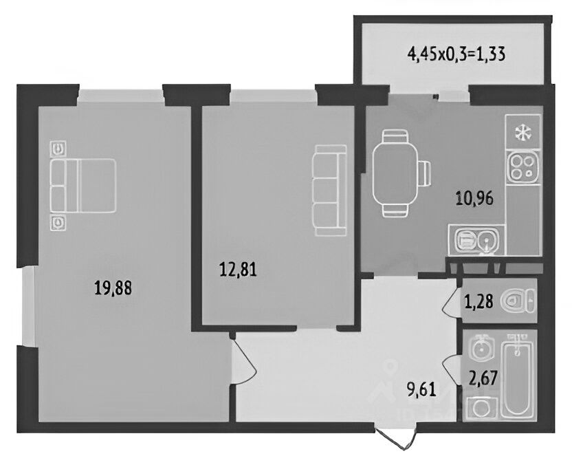 Планировка этой квартиры по данным Циан