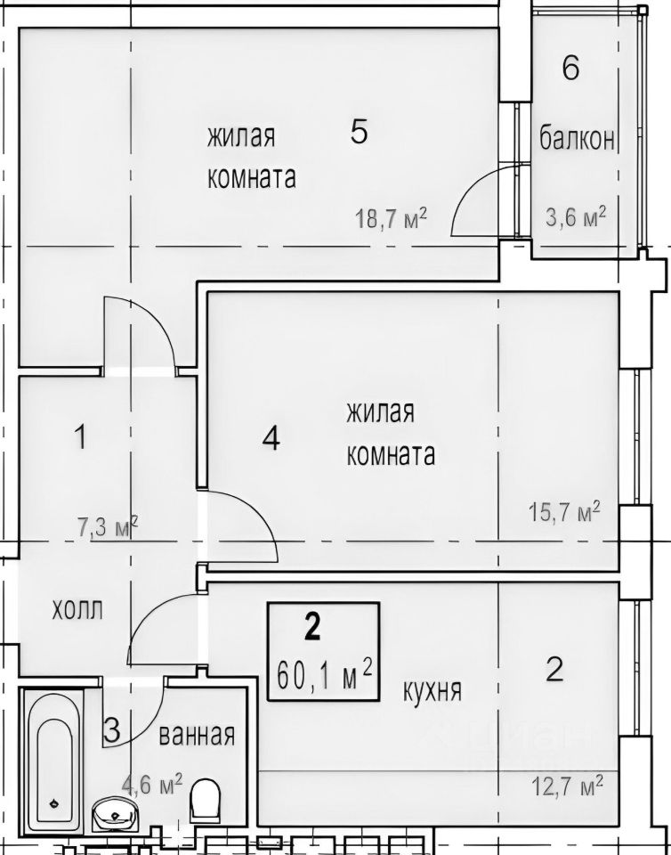 Планировка этой квартиры по данным Циан