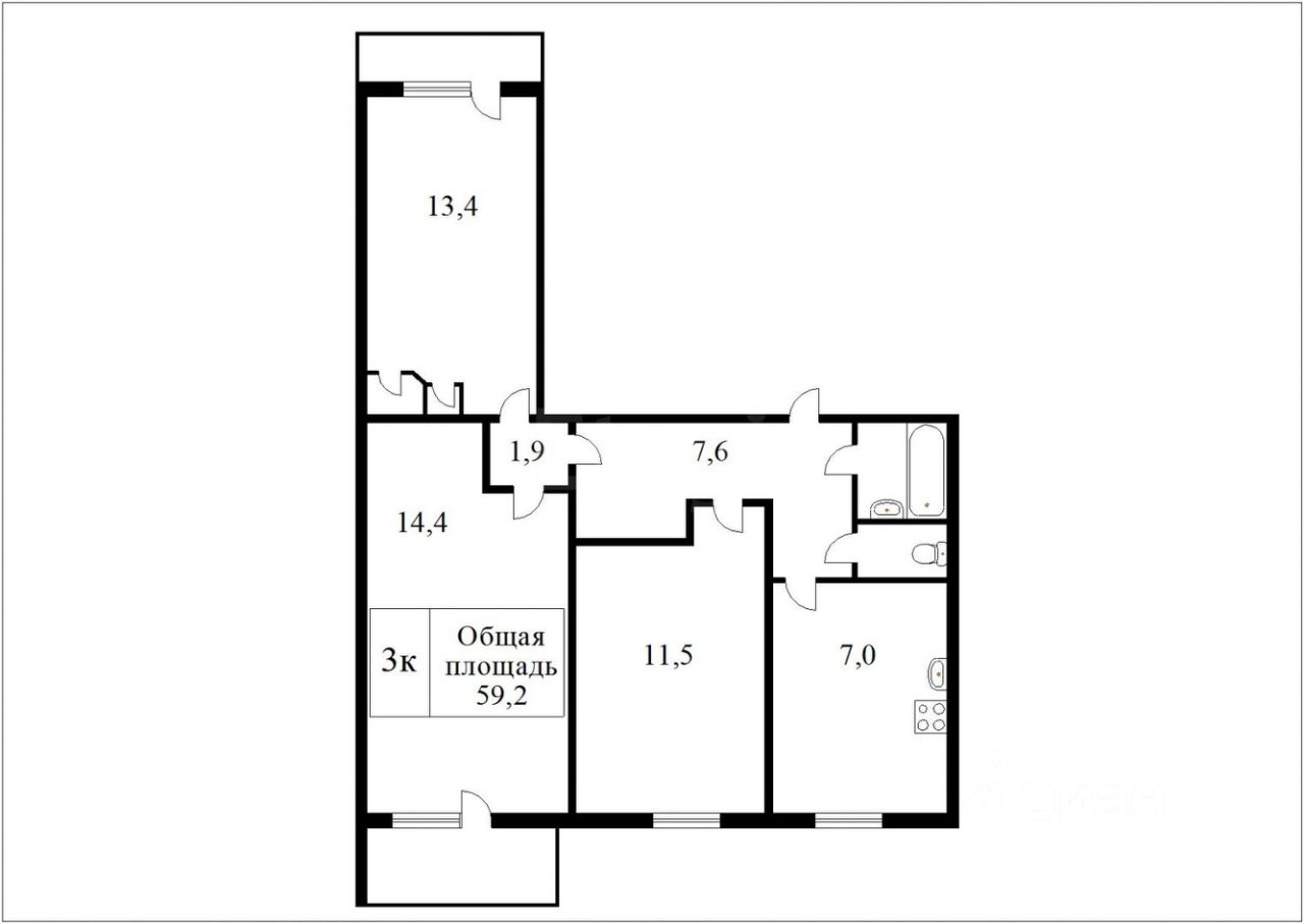 Планировка этой квартиры по данным Циан