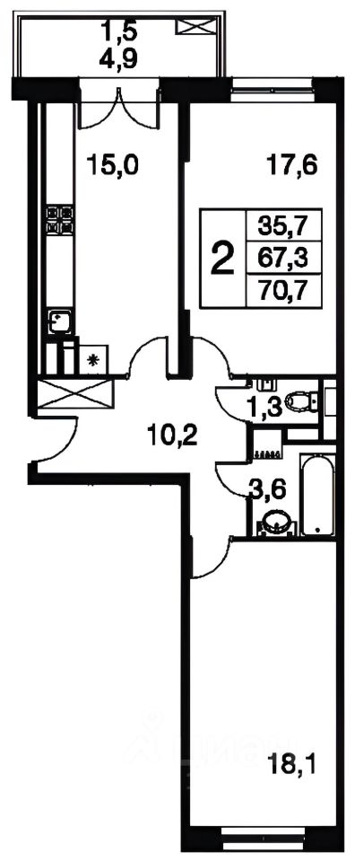 Планировка этой квартиры по данным Циан