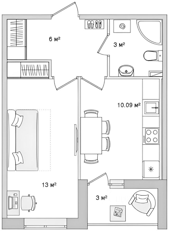 Планировка этой квартиры по данным Циан
