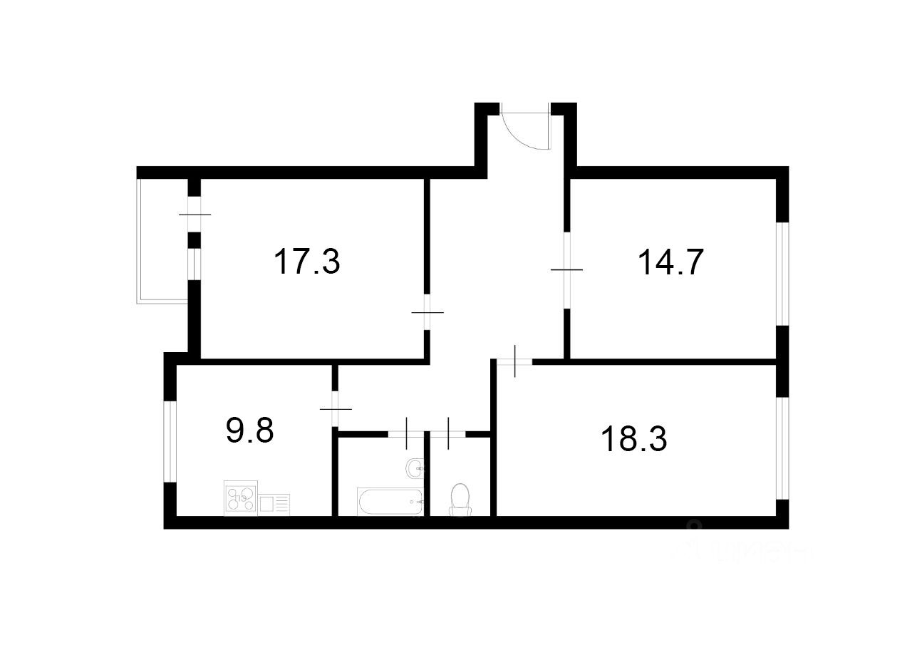 Планировка этой квартиры по данным Циан