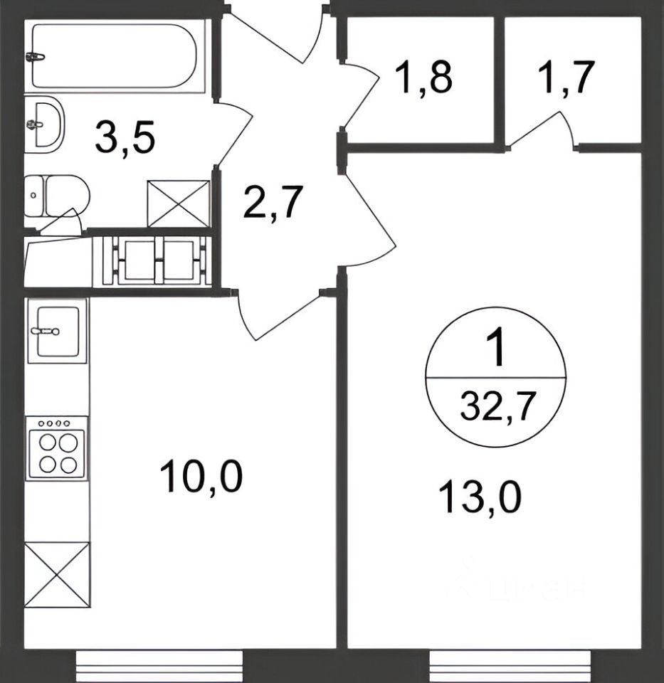 Планировка этой квартиры по данным Циан