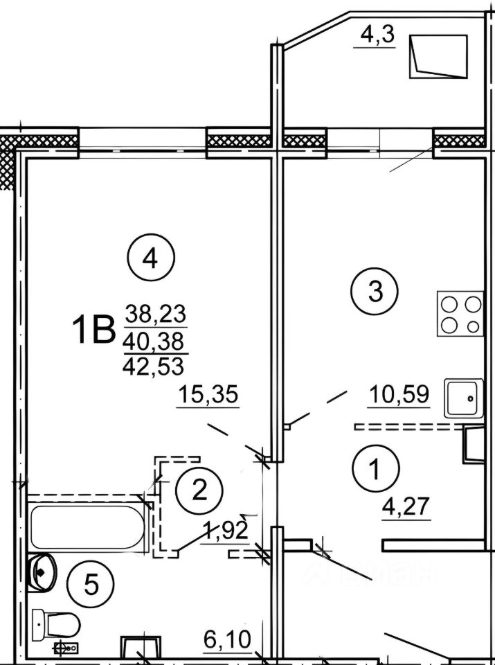 Планировка этой квартиры по данным Циан