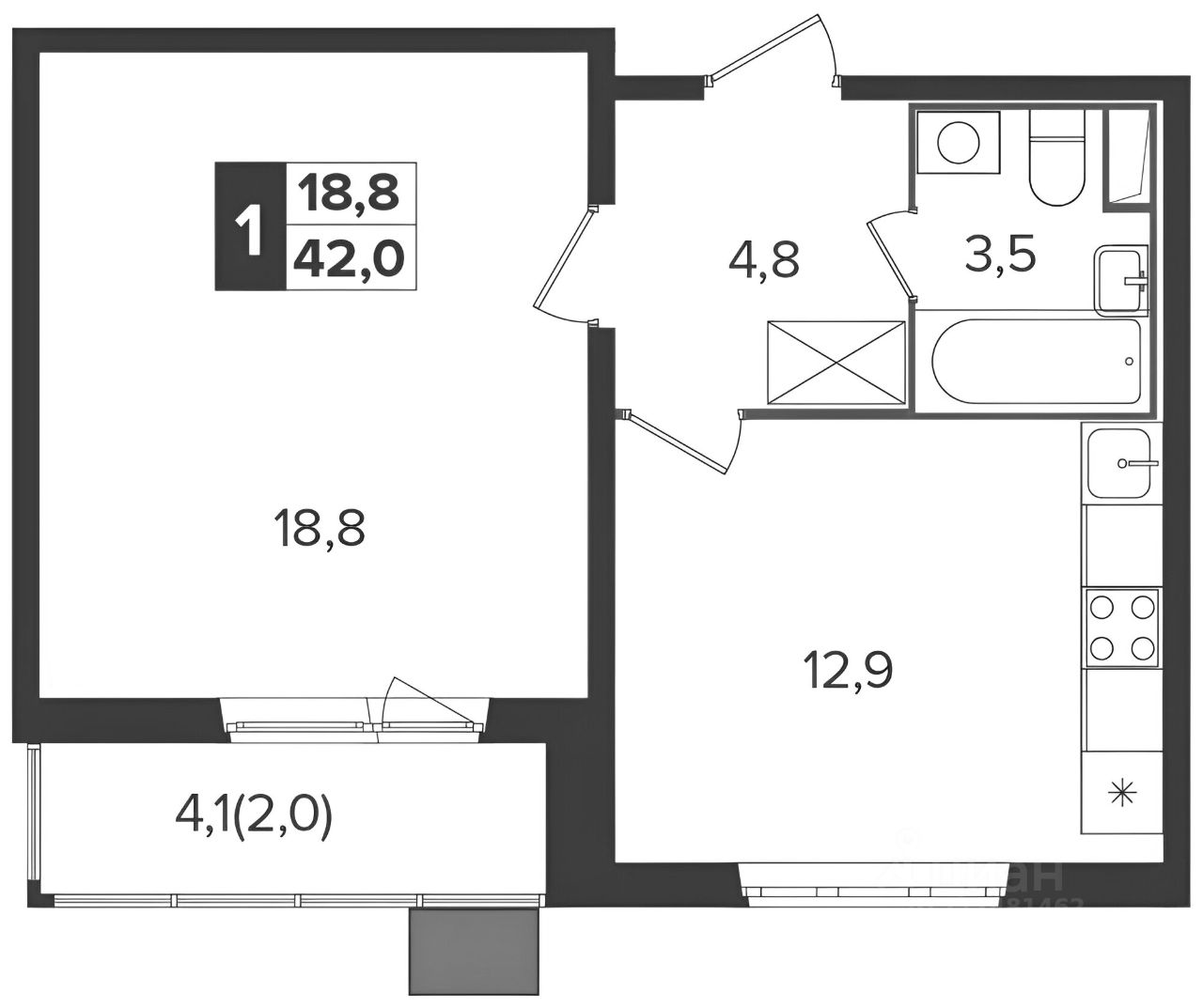 Планировка этой квартиры по данным Циан