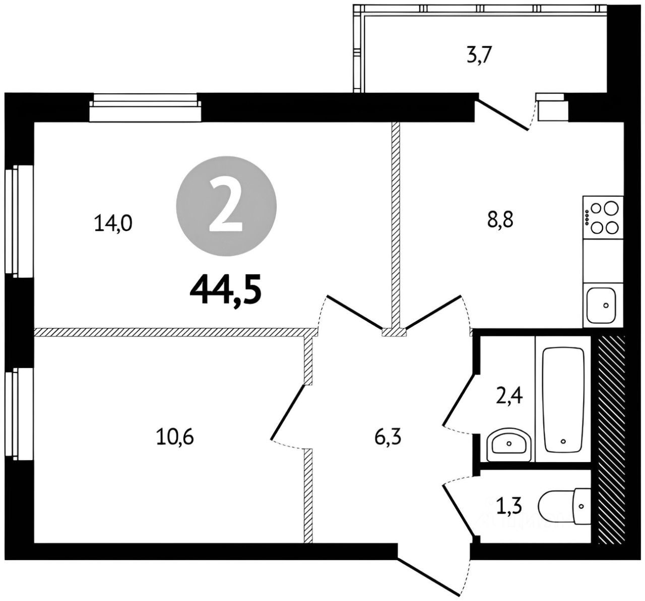 Планировка этой квартиры по данным Циан
