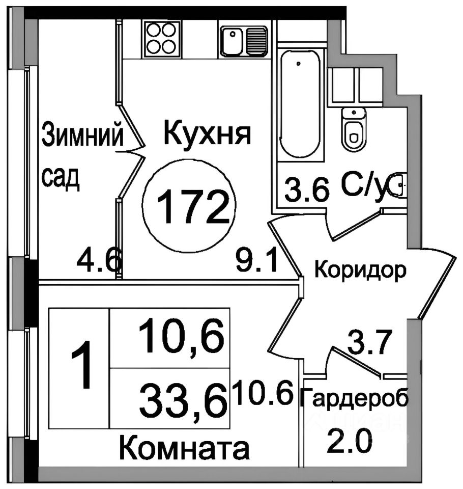 Планировка этой квартиры по данным Циан