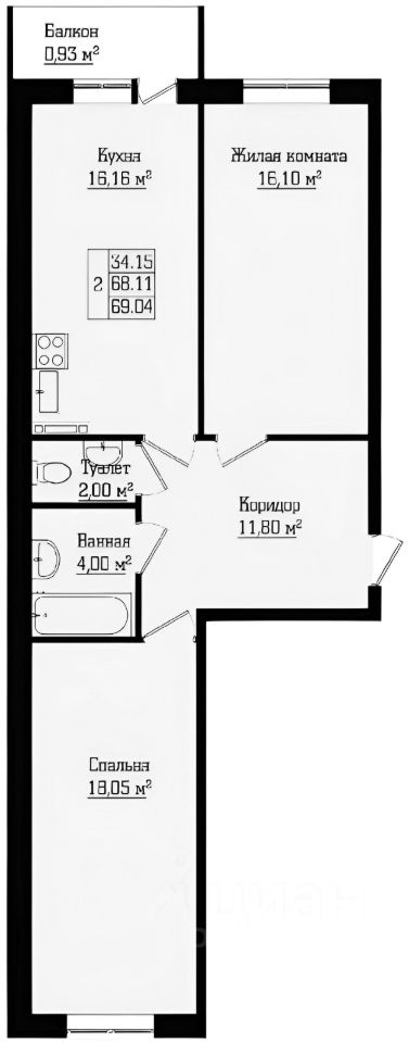Планировка этой квартиры по данным Циан