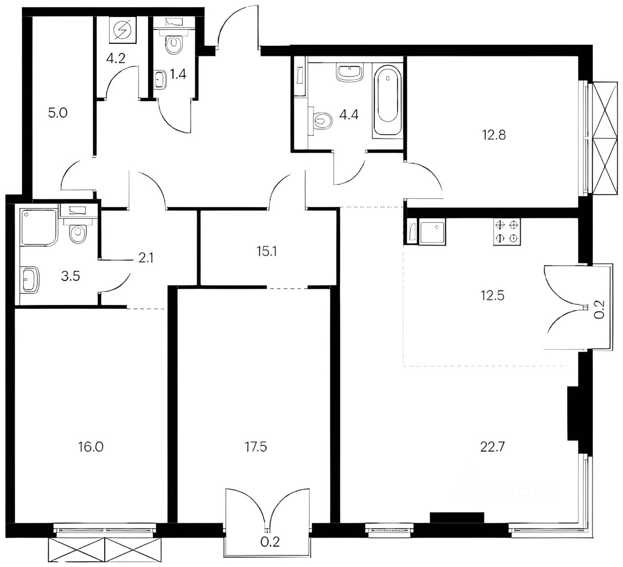 Планировка этой квартиры по данным Циан