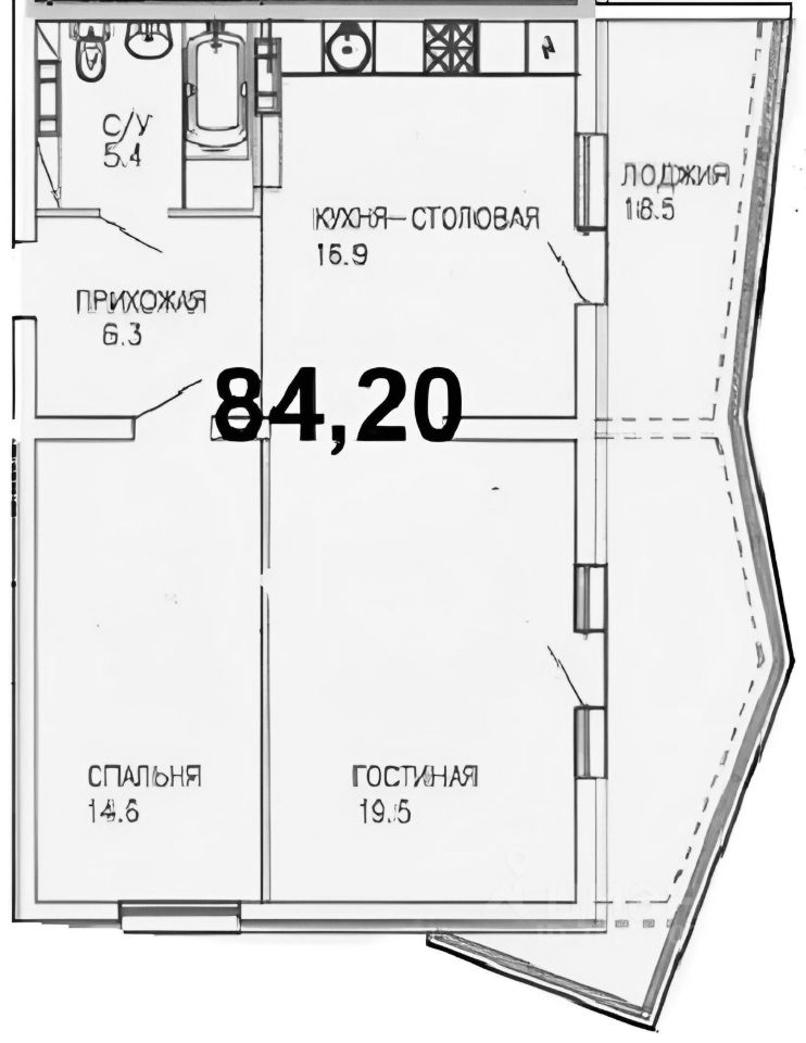 Планировка этой квартиры по данным Циан