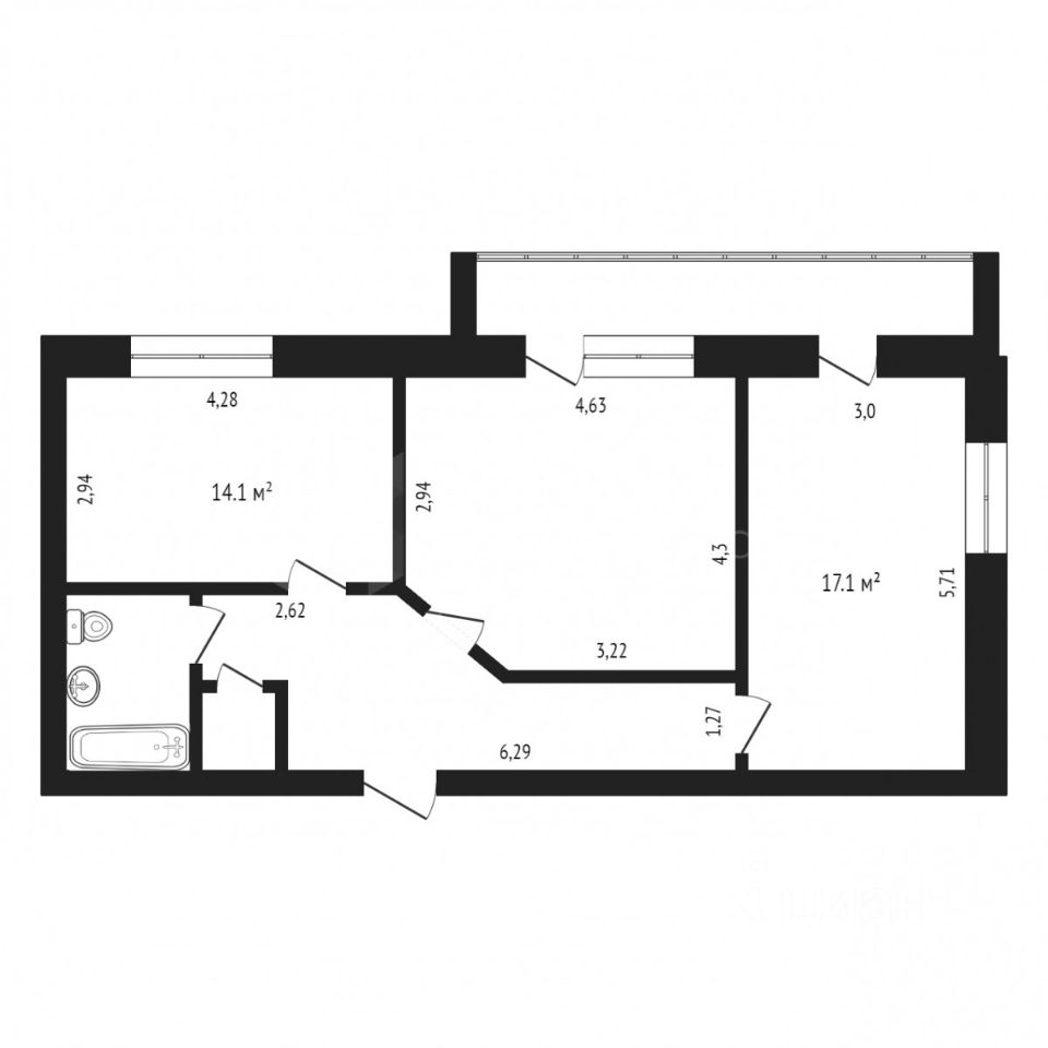 Планировка этой квартиры по данным Циан