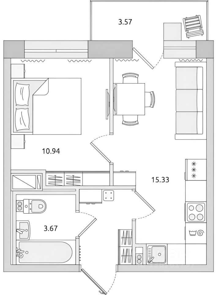 Планировка этой квартиры по данным Циан
