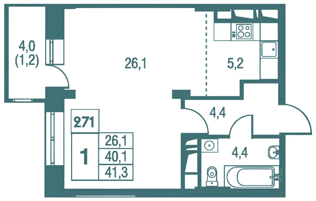 Планировка этой квартиры по данным Циан