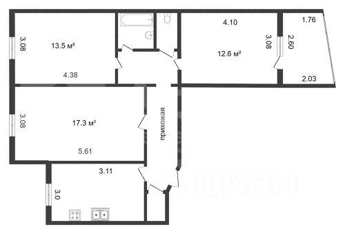 Планировка этой квартиры по данным Циан