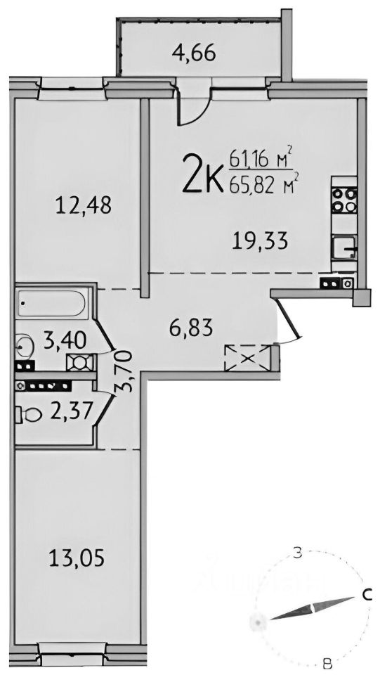 Планировка этой квартиры по данным Циан