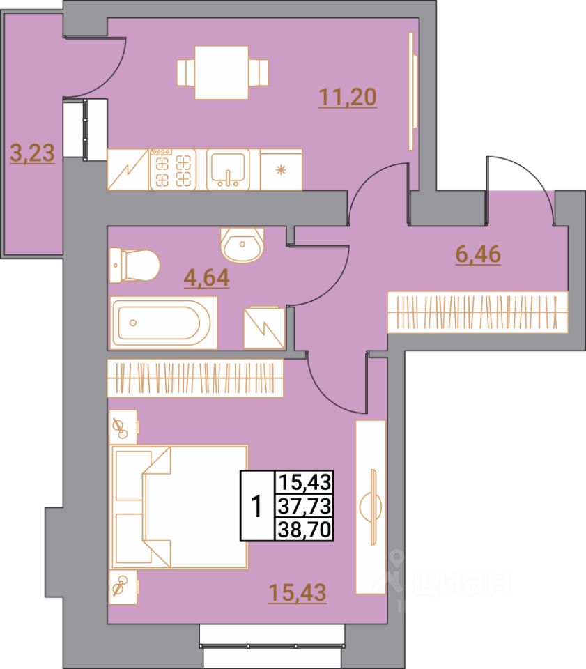 1-комн.кв., 38,3 м², 5/10 этаж