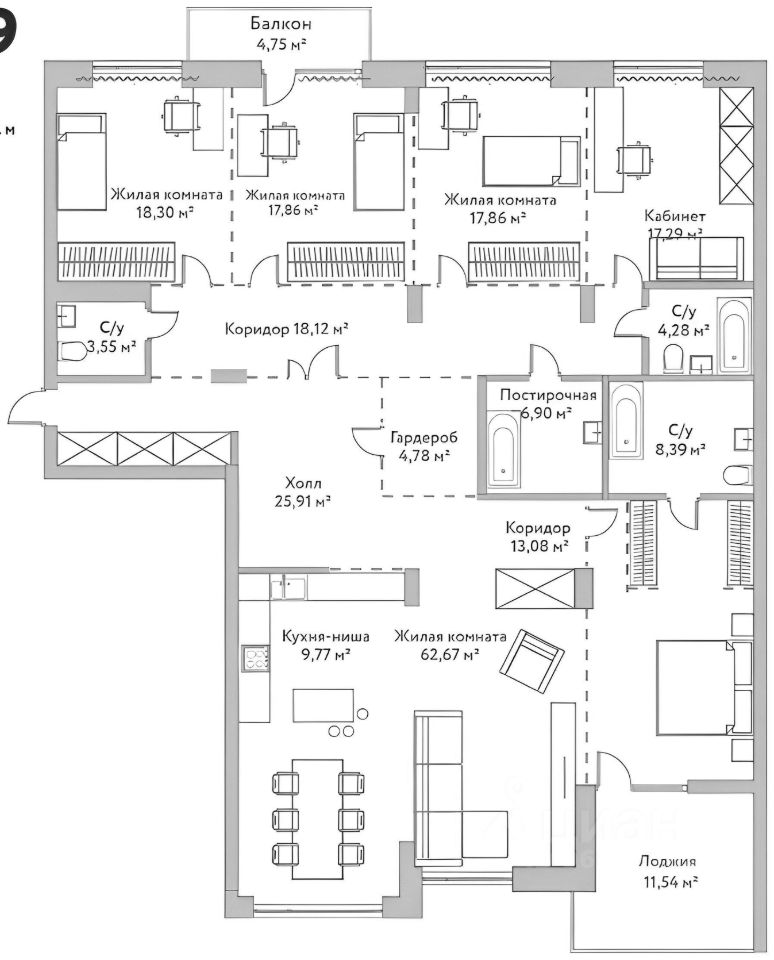 Планировка этой квартиры по данным Циан