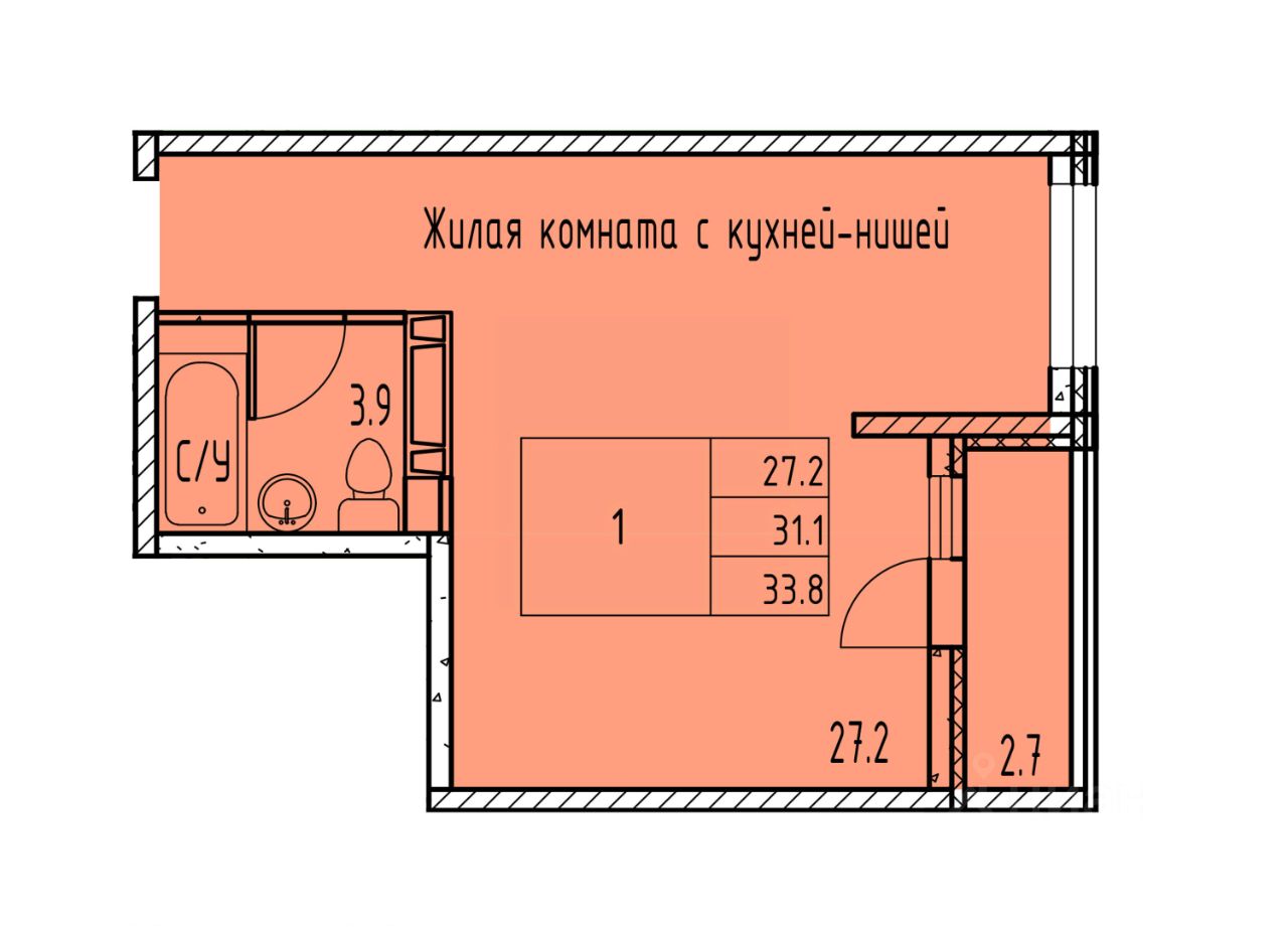 1-комн.кв., 32,3 м², 6/15 этаж