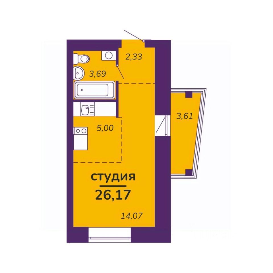 Студия, 26,2 м², 7/9 этаж