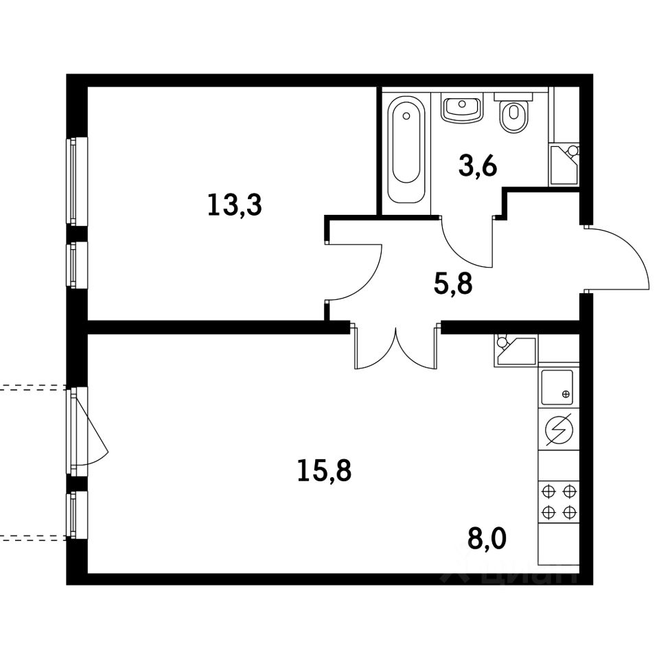 Планировка этой квартиры по данным Циан