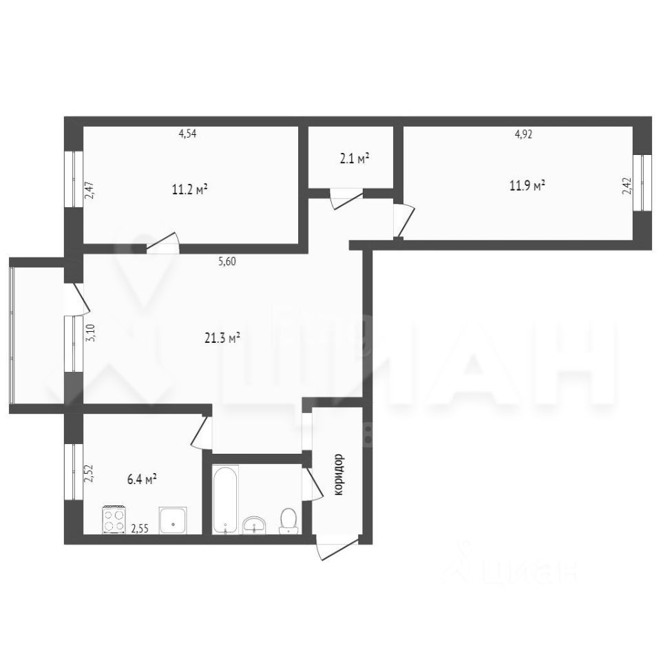 Планировка этой квартиры по данным Циан