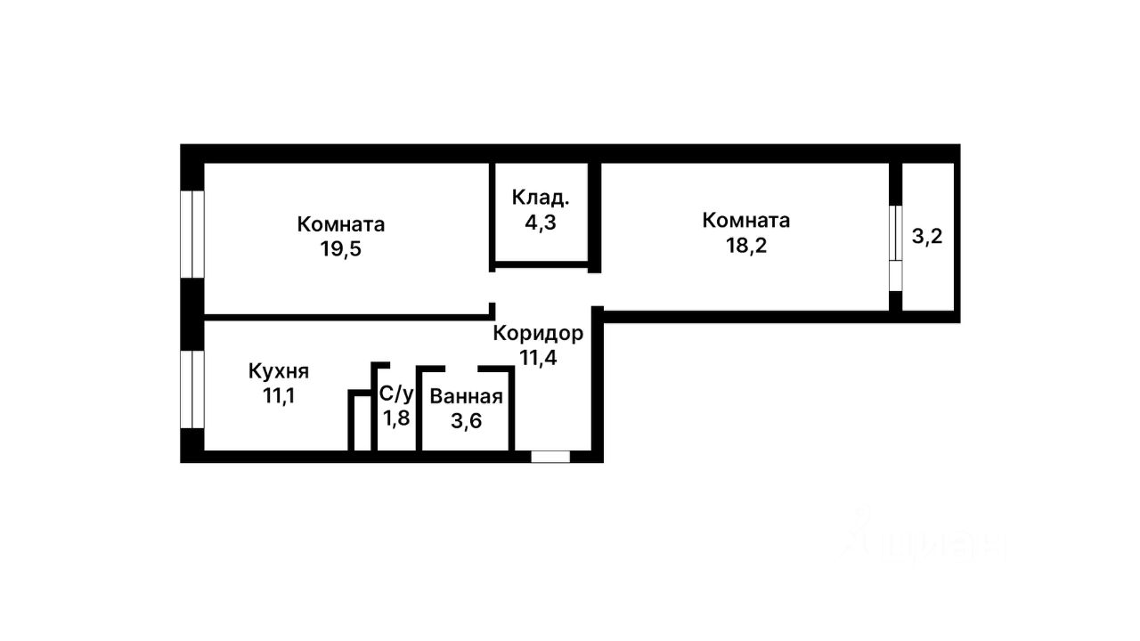 Планировка этой квартиры по данным Циан
