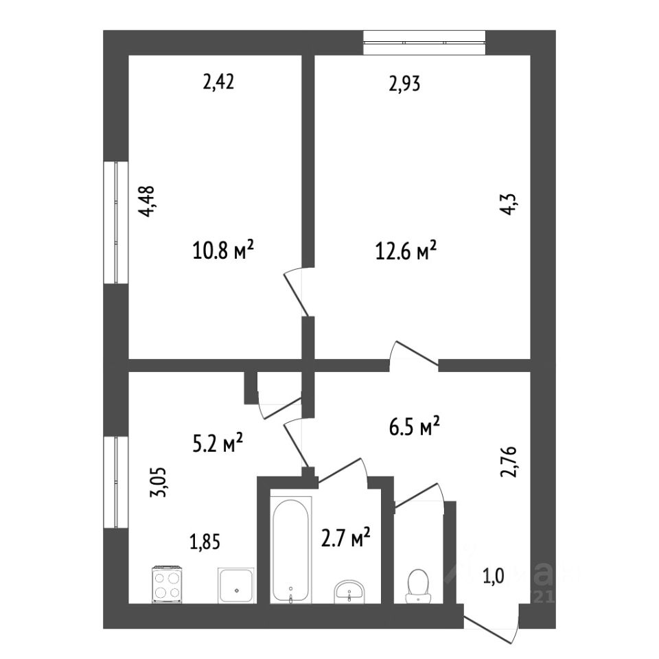 Планировка этой квартиры по данным Циан