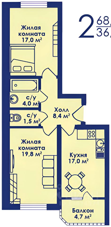 Планировка этой квартиры по данным Циан