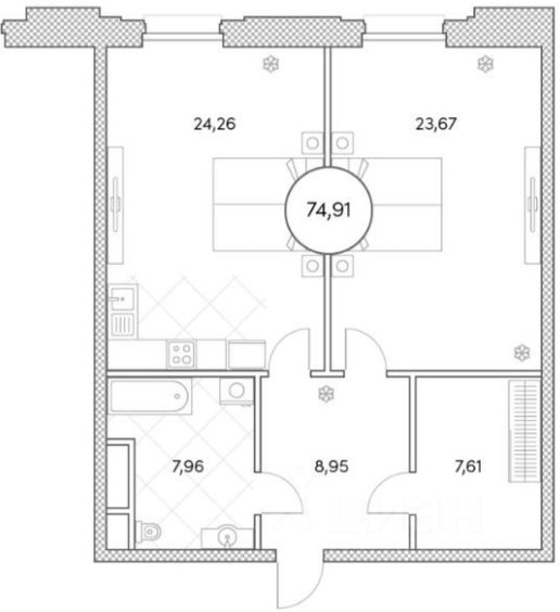 Планировка этой квартиры по данным Циан