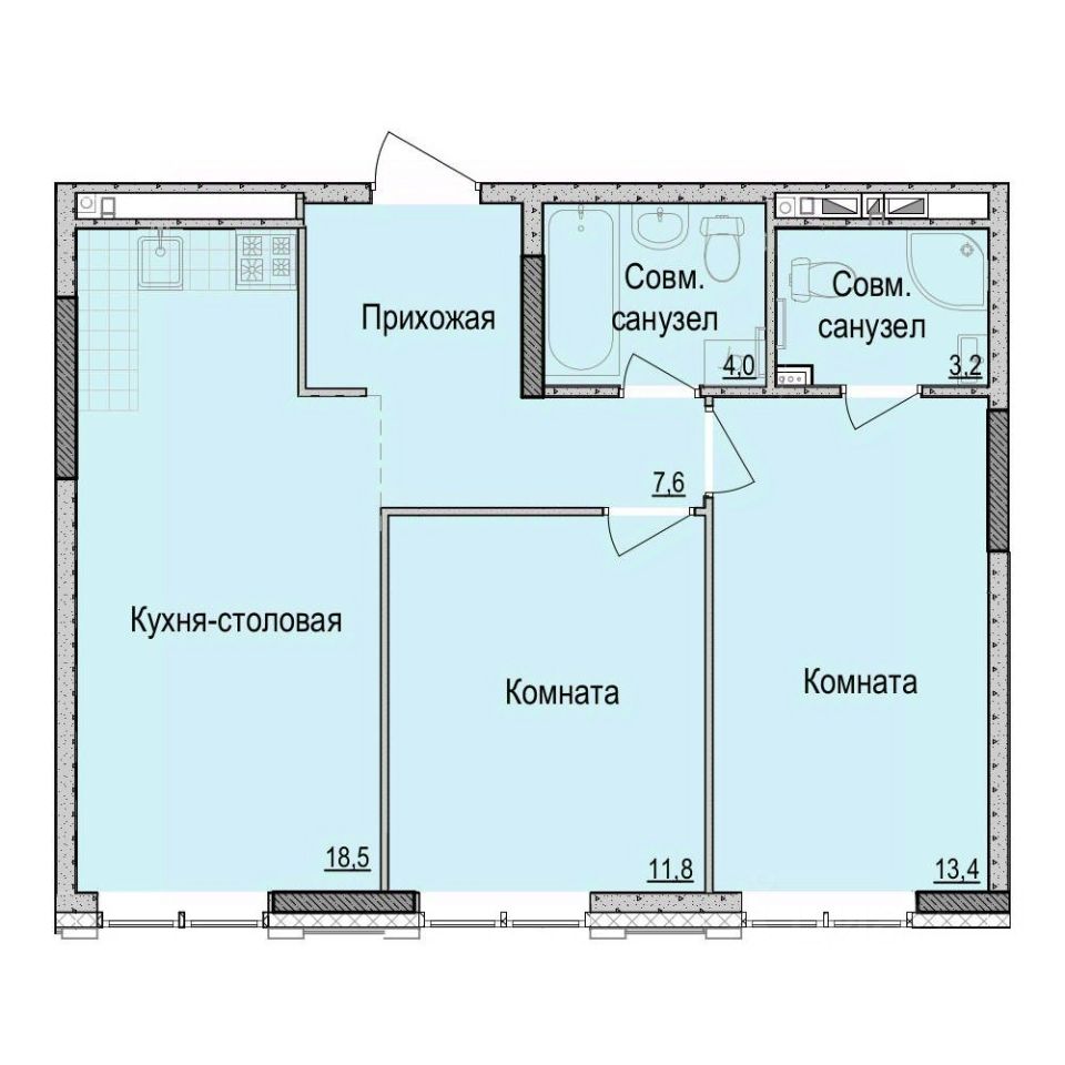 2-комн.кв., 59,1 м², 2/17 этаж