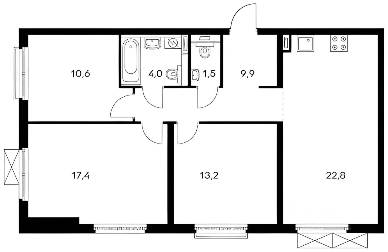 Планировка этой квартиры по данным Циан