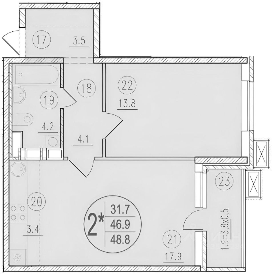 Планировка этой квартиры по данным Циан