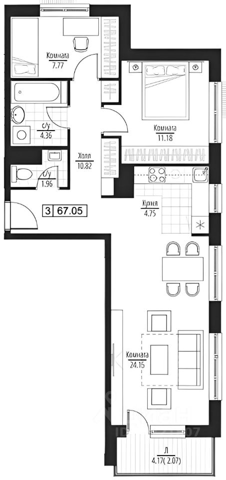 Планировка этой квартиры по данным Циан