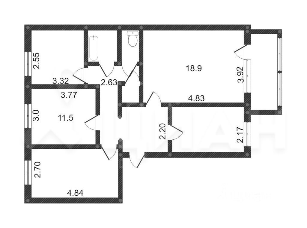 Планировка этой квартиры по данным Циан
