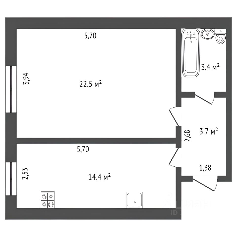 Планировка этой квартиры по данным Циан