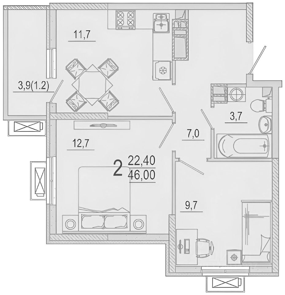 Планировка этой квартиры по данным Циан