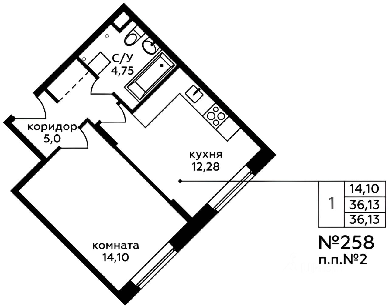 Планировка этой квартиры по данным Циан