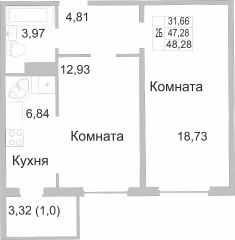 2-комн.кв., 48 м², этаж 9