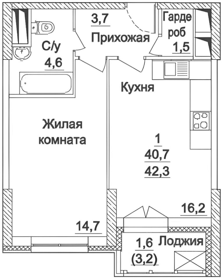 Планировка этой квартиры по данным Циан