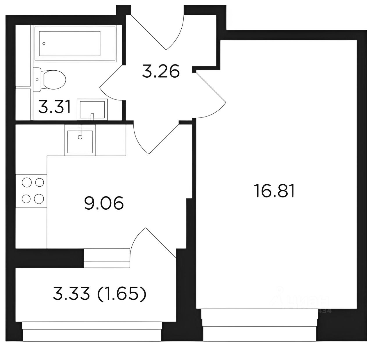 Планировка этой квартиры по данным Циан