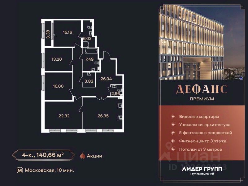4-комн.кв., 140,7 м², 4/23 этаж