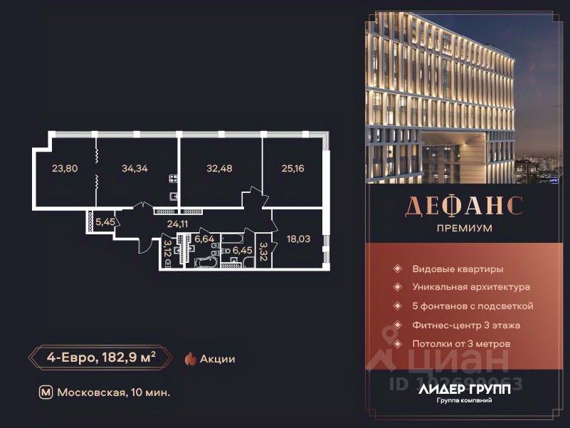 4-комн.кв., 182,9 м², 20/23 этаж