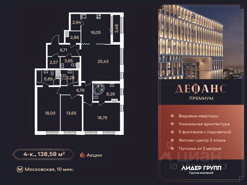 4-комн.кв., 138,6 м², 11/23 этаж