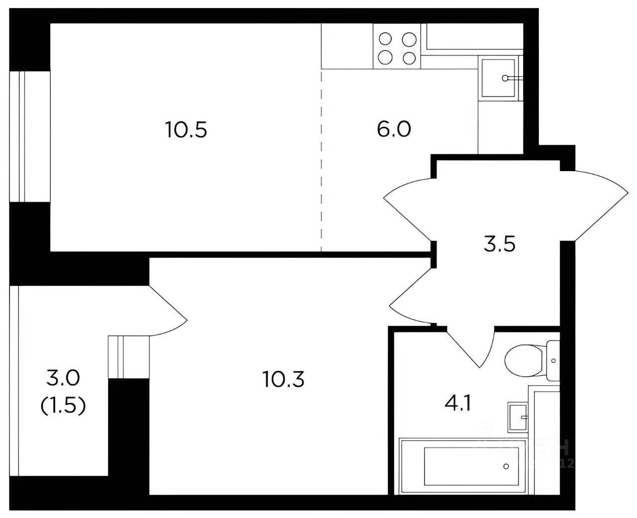 Планировка этой квартиры по данным Циан