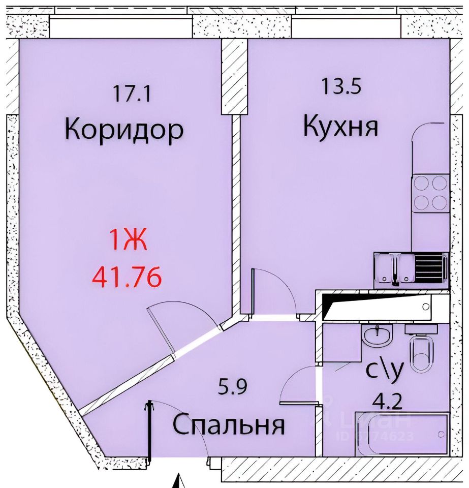 Планировка этой квартиры по данным Циан