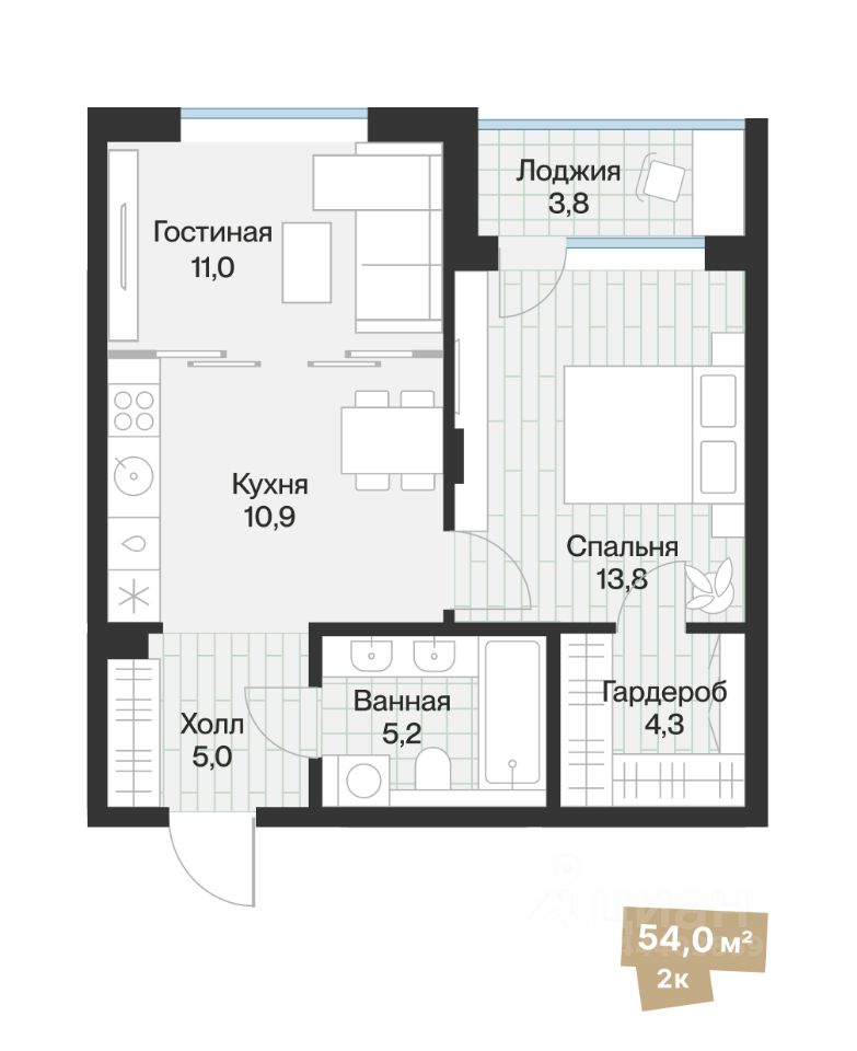 1-комн.кв., 52 м², 3/4 этаж
